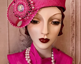 Hot Pink Kanzashi Toque Hat