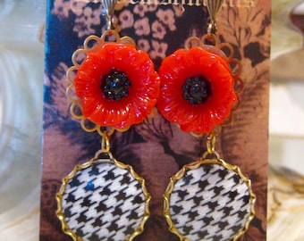 Poppy and Houndstooth Earrings