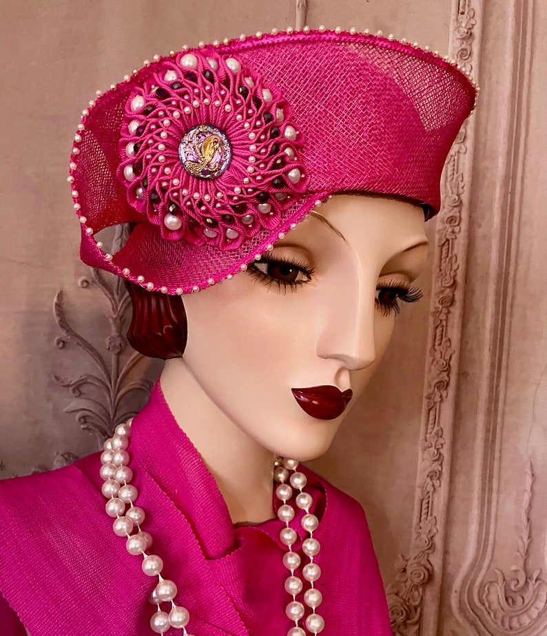 Hot Pink Kanzashi Toque Hat image 3