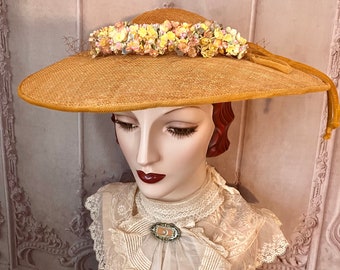 Ochre Sinamay Straw Dish Hat