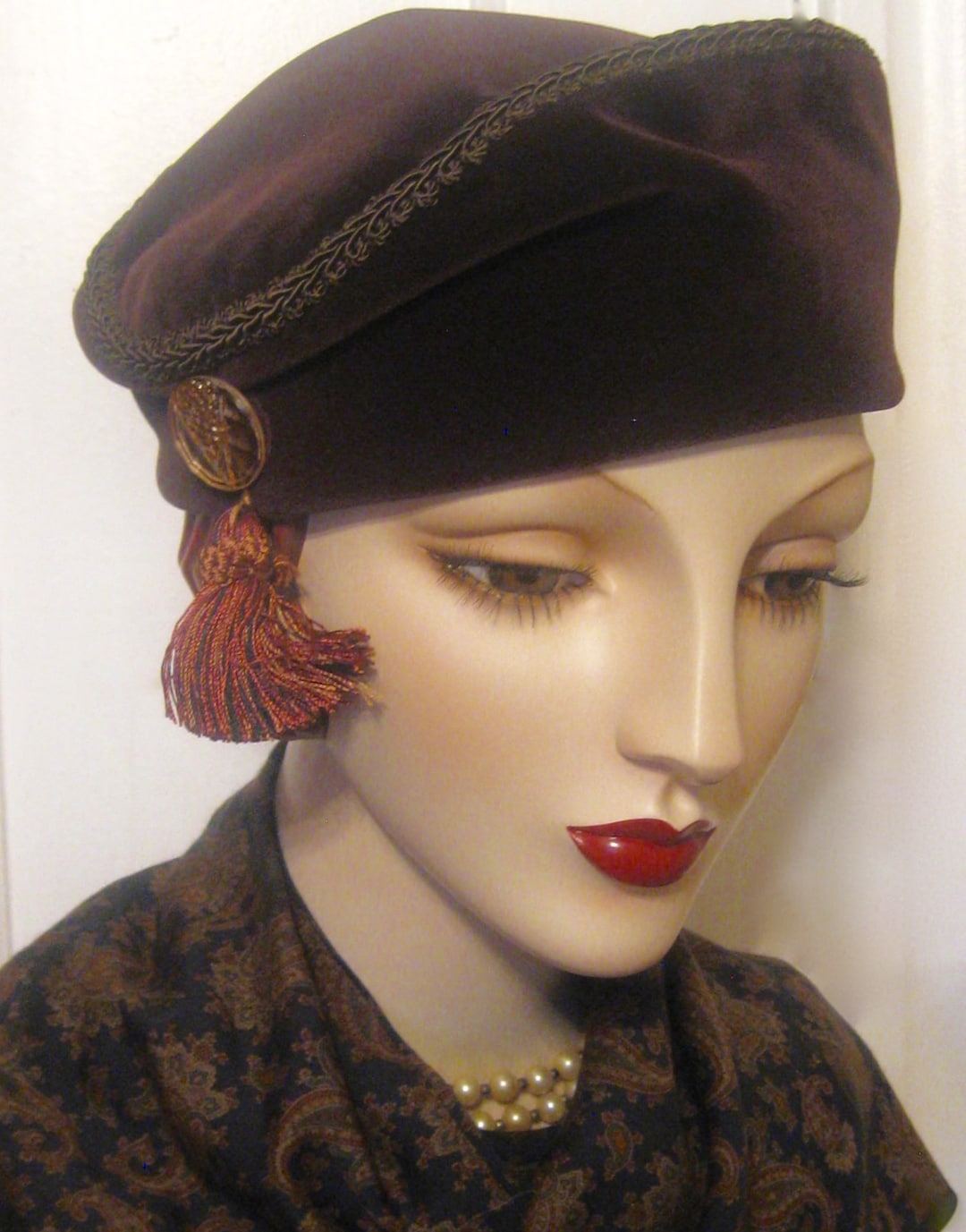 Autumn Brown Velvet Toque With Czech Glass Button - Etsy