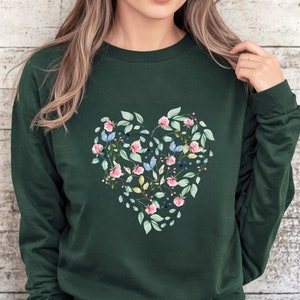 Sweatshirt met pastelkleurige botanische bloemen Vintage trui met geperste bloemen Boho Cottagecore-sweater met ronde hals Fairycore oversized wilde bloemen