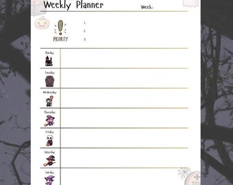 Printable Halloween-Themed Weekly Planner | Spooky Undated Planner for October Organization