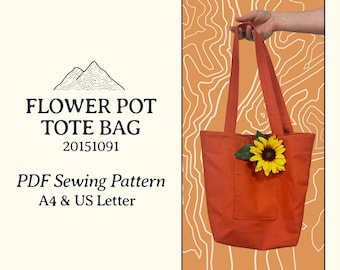 Flower Pot Tote Bag, Digital Sewing Pattern, PDF Download, Easy DIY