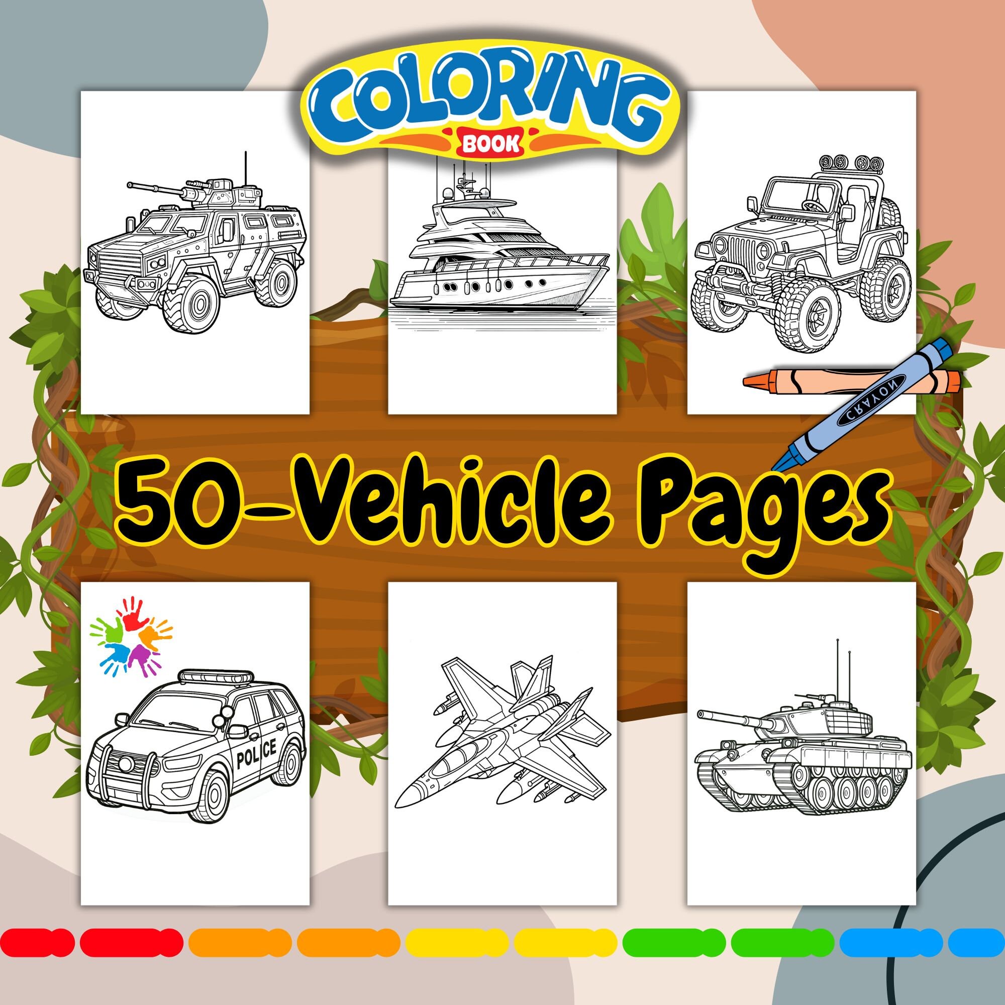 Vehicle Coloring 50 Awesome Vehicles, Coloring Pages for Kids, Toddlers Coloring ...