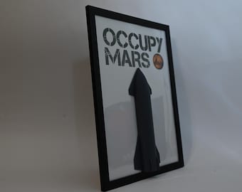 Framed SpaceX Starship 3D Model – Occupy Mars Blueprint Poster