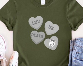 Pastel Goth Valentine Shirt, Creepy Cute Candy Heart Tee, Kawaii Goth Love Shirt, Soft Grunge Aesthetic, Anti-Valentine’s Alternative Top