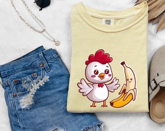 Funny Chicken Banana Unisex T-Shirt, Chicken Mom tee, Chicken Banana Meme Shirt, Funny Meme Tee, Banana Lover Apparel, Quirky Cartoon TShirt