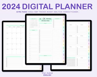 2024 Digital Planner. GoodNotes Planner. iPad planner. Daily Planner, Weekly Planner, Monthly Planner