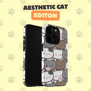 Funda para iPhone con diseño de gato de dibujos animados: diseño kawaii, caras únicas de gatitos, regalo para amantes de los gatos, funda para iPhone 16 con gato, acabado mate o brillante.