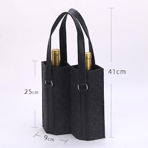 Stylish Felt Wine Bottle Bag with Faux Leather Handle – Holds Two Bottles