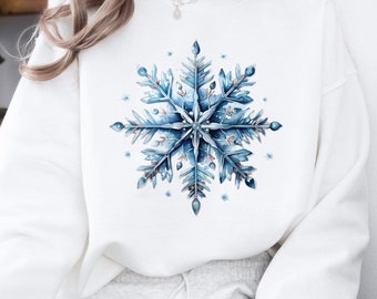 Felpa con fiocco di neve blu acquerello Comfort Colors®, maglietta invernale con dettagli dorati, fantastico regalo di Natale per lei