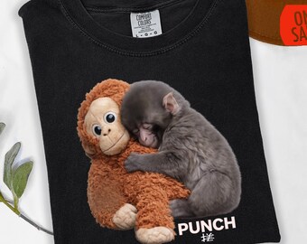 Baby Monkey Punch Shirt – Cute Monkey T-Shirt, Macaque Tshirt, Monkey Lover Shirt, Retro Monkey Graphic Tee, Animal Lover Gift