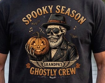 Spooky Grandpa Shirt, Vintage Skeleton Grandpa Halloween Shirt, Ghostly Crew Pumpkin Tee, Funny Grandpa Gift, Halloween Grandpa Tee