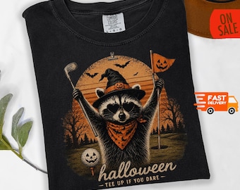 Vintage Raccoon Halloween Shirt– Cute Spooky Season Tshirt, Golf Lover Shirt, Retro Halloween Graphic Tee, Animal Lover Gift
