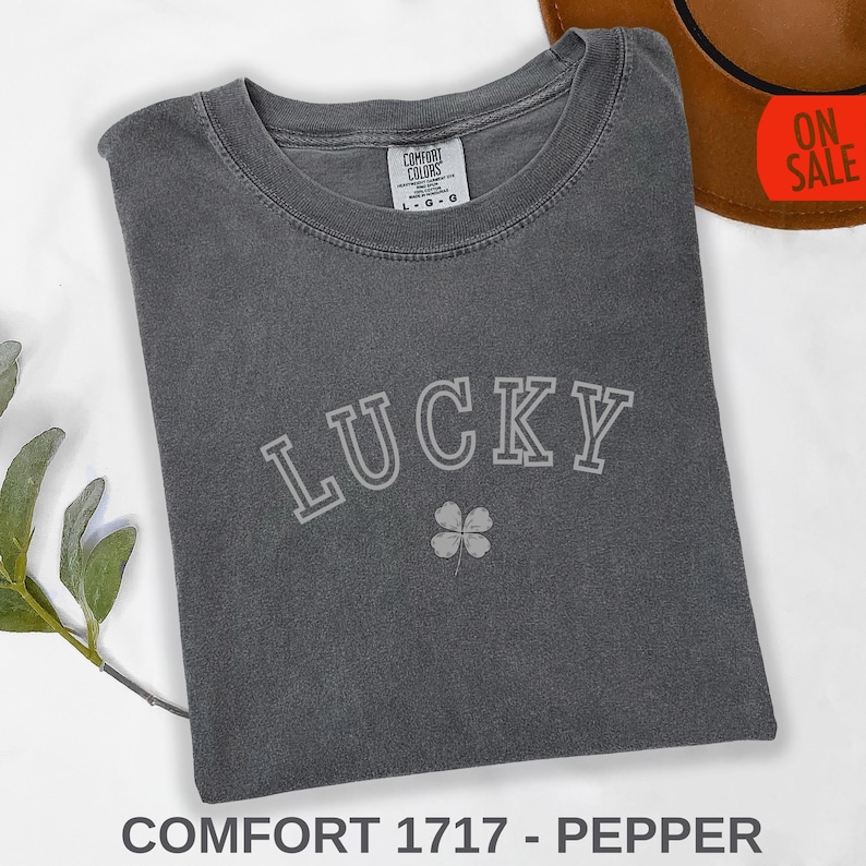 Lucky Charm Tee - Retro Lucky Shirt with 4 Leaf Clover, Saint Patricks Day Party Gift, Comfort Colors Moss Green Shamrock T-shirt image 4