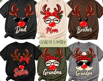 Maglietta personalizzata con nome e renna, maglietta natalizia coordinata per tutta la famiglia, maglietta personalizzata con renna, regalo di Natale per la famiglia, squadra di renne