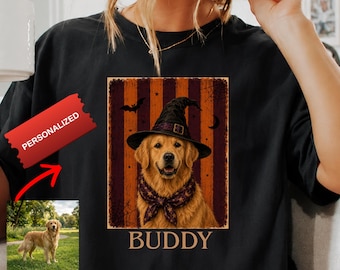 Personalized Halloween Pet Shirt, Custom Pet Photo Tee, Halloween Dog Cat Bird Shirt, Pet Lover Gift