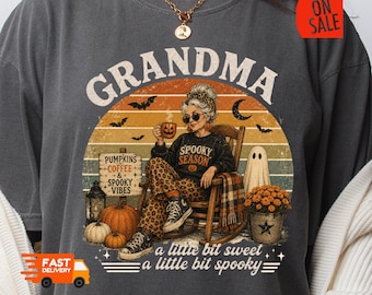 Grandma Halloween Shirt, Vintage Spooky Grandma Shirt, Cozy Fall Grandma Tee, Pumpkin Coffee Halloween Shirt, Ghost Grandma Gift