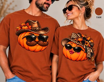 Cool Pumpkin Face Shirts, Matching Fall Couple Tees, Mr and Mrs Funny Pumpkin Shirt, Vintage Autumn Graphic Tee, Thanksgiving Couple Shirts