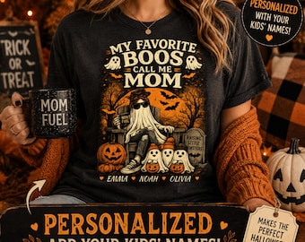 Personalized  Vintage  Ghost Mom Shirt, Custom Halloween Mom Shirt, Matching Family Halloween Shirt, Halloween Mom Gift