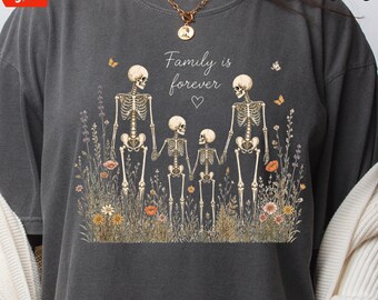 Vintage Floral Skeleton Family Shirt, Family Is Forever, Cottagecore Graphic Tee, Spooky Family, Halloween Family Gift