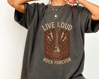 Vintage Rock Guitar T-Shirt: Live Loud Retro Concert Tee