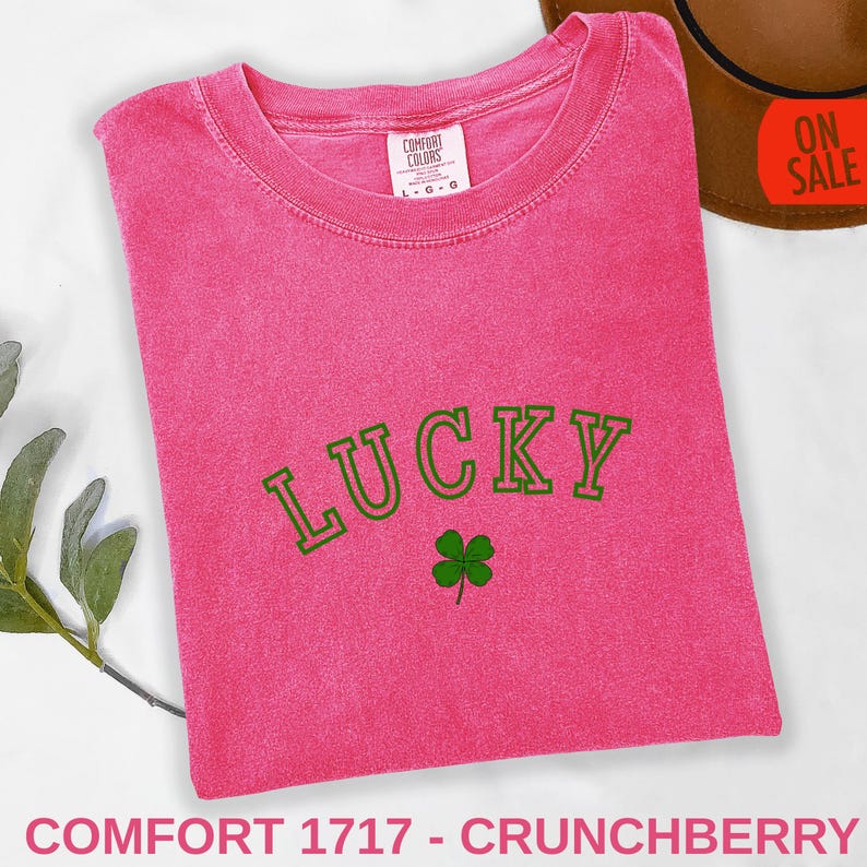 Lucky Charm Tee - Retro Lucky Shirt with 4 Leaf Clover, Saint Patricks Day Party Gift, Comfort Colors Moss Green Shamrock T-shirt image 8