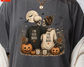 Vintage Halloween Couple Shirt, His and Hers Halloween Shirts, Retro Skeleton Couple Tee, His Boo Her Boo, Spooky Couple Gift