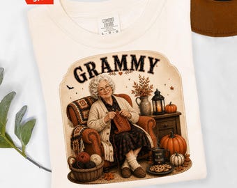 Halloween Grammy Fall Shirt, Cozy Autumn Gift for Grammy, Knitting Grandma Tee, Crochet Lover Shirt, Thankful Fall Graphic
