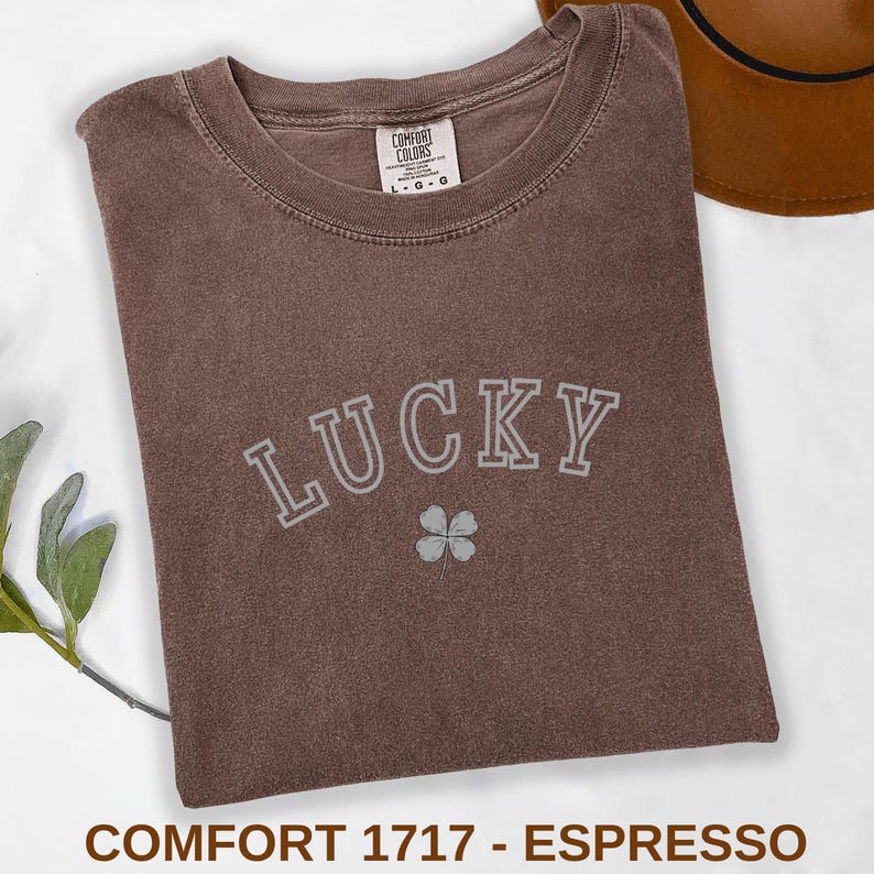 Lucky Charm Tee - Retro Lucky Shirt with 4 Leaf Clover, Saint Patricks Day Party Gift, Comfort Colors Moss Green Shamrock T-shirt image 6