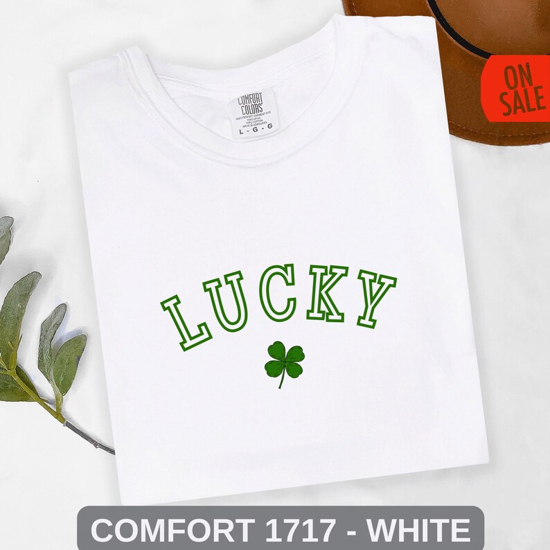 Lucky Charm Tee - Retro Lucky Shirt with 4 Leaf Clover, Saint Patricks Day Party Gift, Comfort Colors Moss Green Shamrock T-shirt image 3