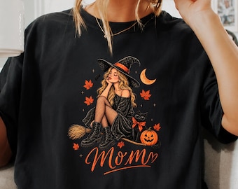 Witchy Mama Shirt, Vintage Black Cat Fall Graphic Tee, Comfort Colors Spooky Mom Halloween Top, Retro Witch Gift