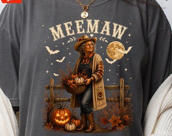 Gift For Meemaw Halloween Shirt, Vintage Pumpkin Meemaw Tee, Cute Fall Meemaw Shirt, Spooky Grandma Gift, Autumn Family Tee