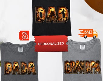 Personalized Halloween Dad Tee, Custom Name Shirt, Custom Grandpa Shirt, Custom Dada Shirt, Family Halloween Tee, Grandpa Gift