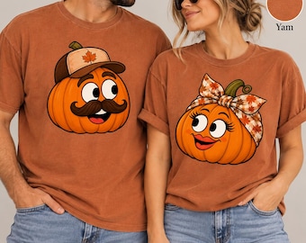 Funny Pumpkin Face Matching Shirts, Mr Pumpkin and Mrs Pumpkin Tee, Thanksgiving Family Shirts, Fall Couple Gift