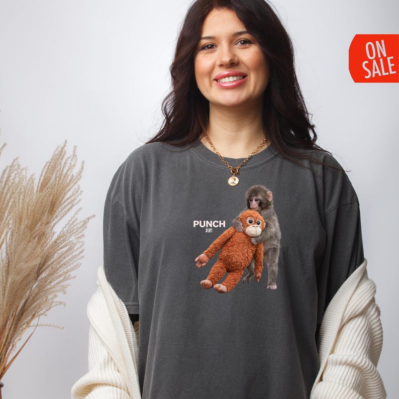 Cozy mom shirt with baby monkey hugging stuffed animal
