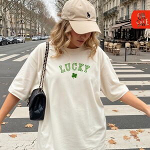 Lucky Charm Tee - Retro Lucky Shirt with 4 Leaf Clover, Saint Patricks Day Party Gift, Comfort Colors Moss Green Shamrock T-shirt image 12