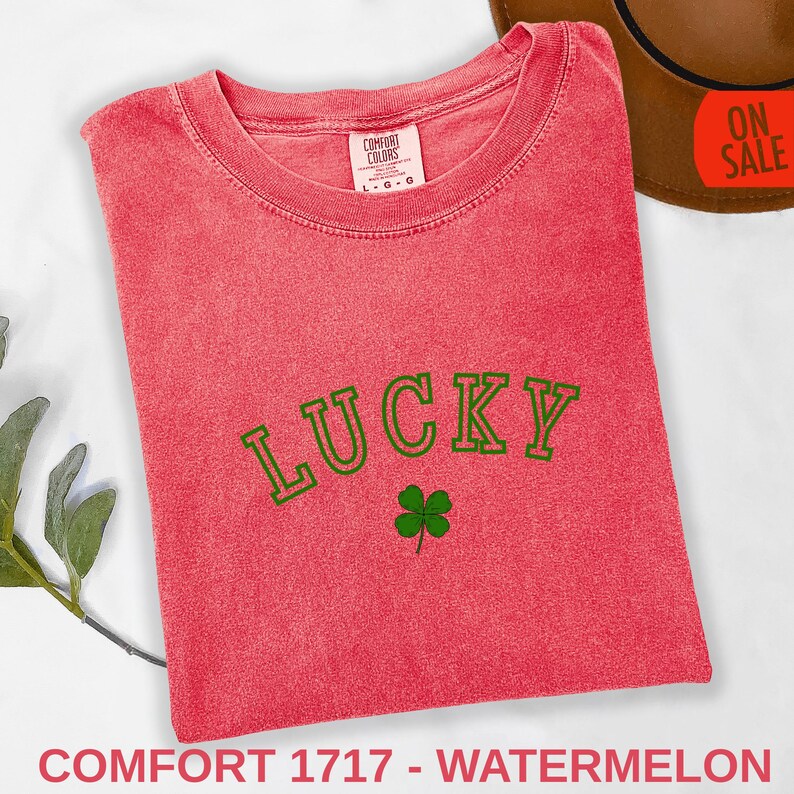 Lucky Charm Tee - Retro Lucky Shirt with 4 Leaf Clover, Saint Patricks Day Party Gift, Comfort Colors Moss Green Shamrock T-shirt image 9