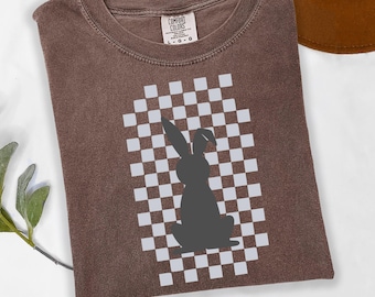 Coquette Bow Easter Bunny Shirt, Checkered Bunny Shirt, Girly Easter Shirt, Cute Rabbit Graphic Tee, Easter Vibes Shirt, Retro Bunny Shirt