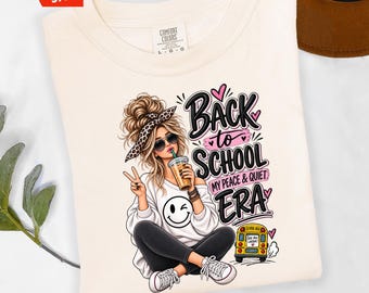 Back to School Mom Shirt, Funny Mom Graphic Tee, Vintage Mom Coffee Shirt, My Peace  Quiet Era, Back to School Gift, Coquette Mom