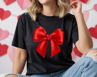 Comfort Colors®  Red Bow Shirt | Coquette Valentine Bow Tee | Girls Trendy Gift For Her