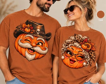 Funny Pumpkin Face Matching Shirts, Fall Couple Tees, Mr and Mrs Vintage Pumpkin T-Shirts, Thanksgiving Couple Shirts, Autumn Graphic Tee