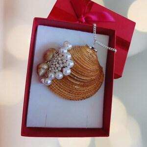 Cowrie Shell Necklace, Conch Shell Necklace, Seashell and Pearl Creation, Pearl Jewelry, Gift for Her, Real Shell, Ursula Necklace