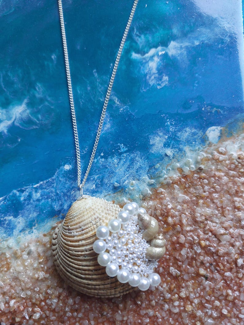 Seashell Pearl Necklace, Silver Plated Chain, Coastal Jewelry - Etsy
