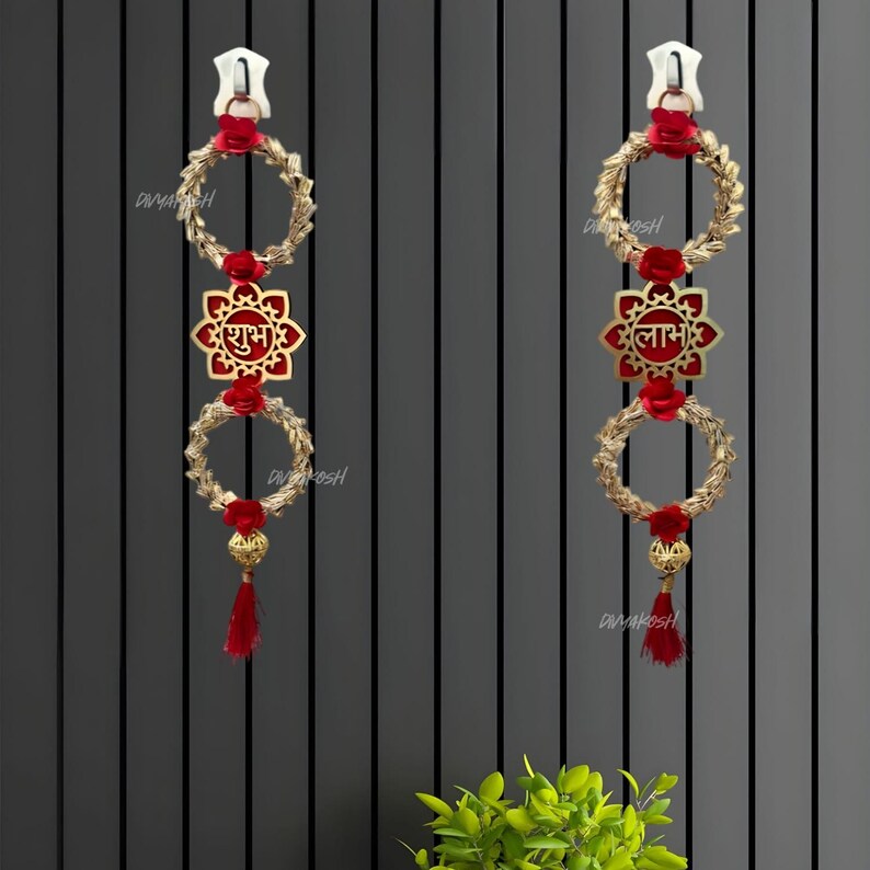 Handpainted Wooden Shubh Labh Hangings (Set of 2) 14