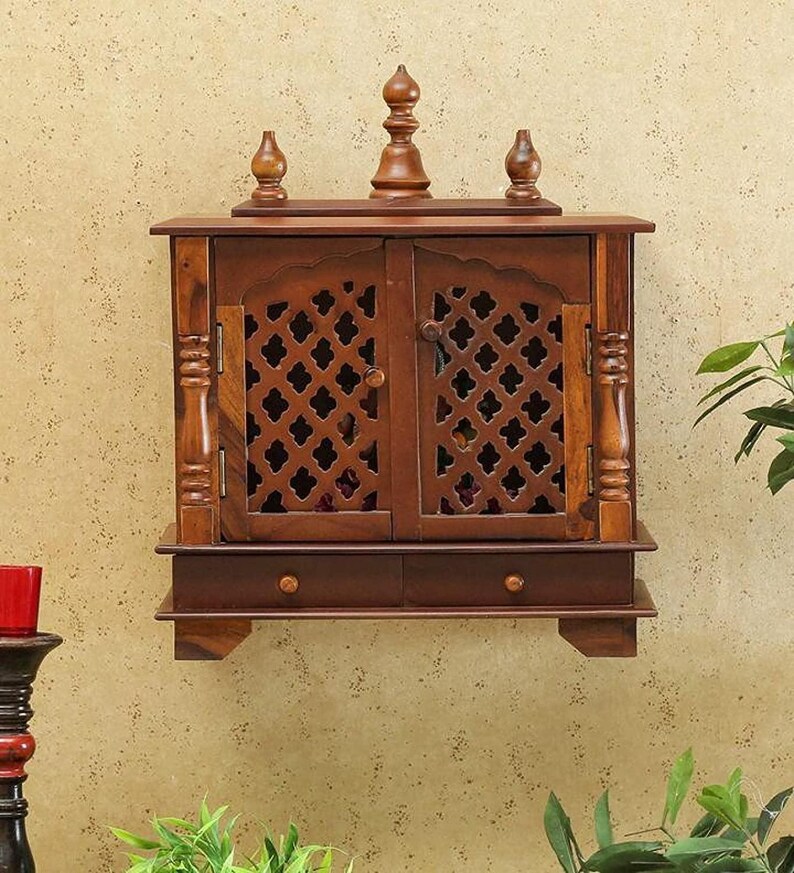 Temple Rack Wood Home Temple brown Handmade, Wall Mount, Casual Style for Pooja - Etsy