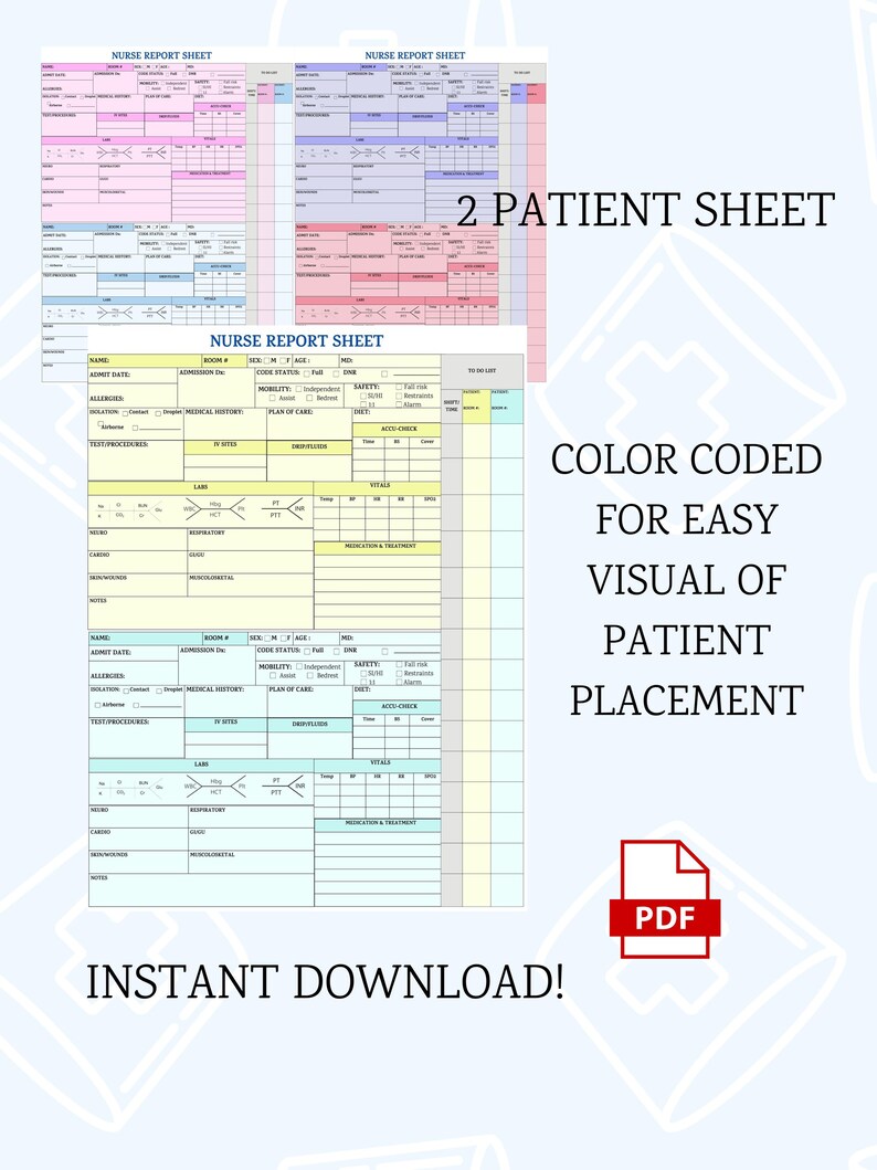 Printable Nurse Report Sheet SBAR Organizer for RN - Comprehensive ...