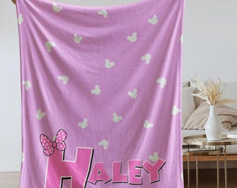 Personalized Minnie Mouse Blanket, Custom Name Disney Minnie Blanket, Disney Blankets, Minnie Birthday Gifts, Kid Name Blanket, Minnie Party