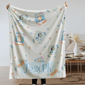 Custom Bluey Blanket, Blue Dog Blanket, Bluey Baby Blanket for Boys and Girls, Name Blanket, Birthday Gift Blanket, Baby Blanket Gift